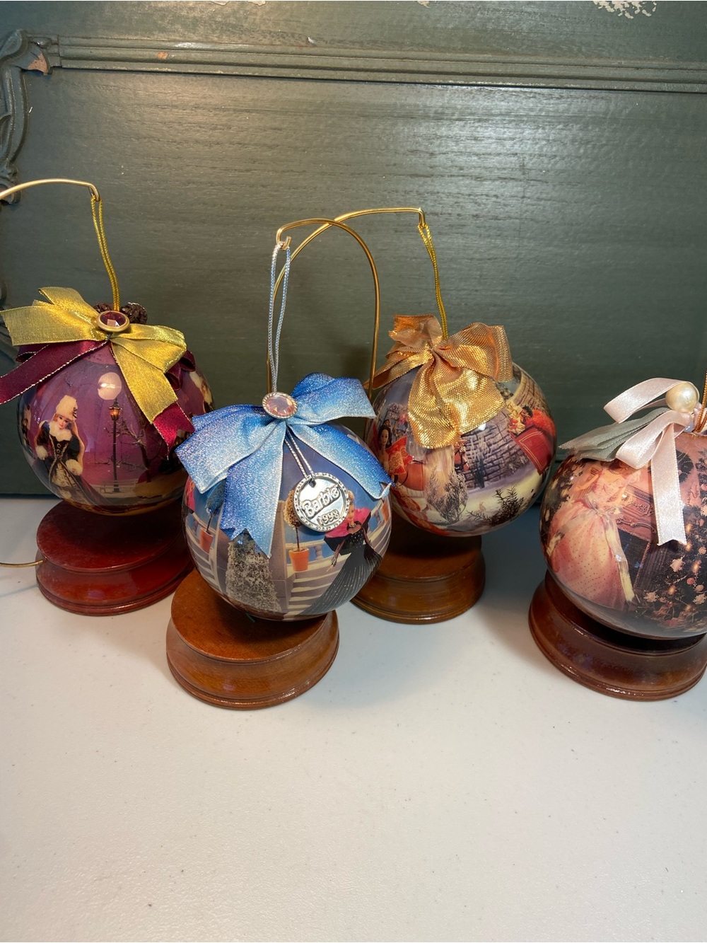 Set of 4 Barbie Holiday Decorative Ornament Ball Set With Stand
